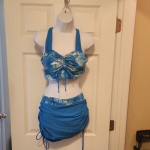 Ocean Blue Bikini Set with Skirt